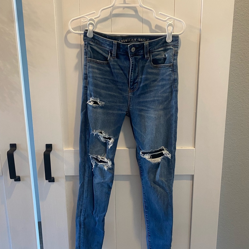 American Eagle Outfitters Women's Ripped Blue Skinny Jeans